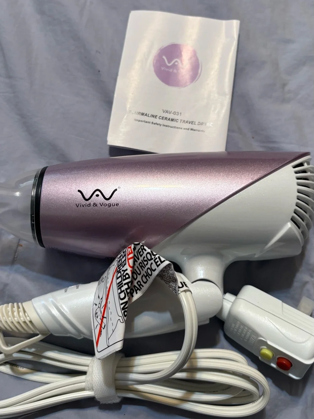 1875W Travel Hair Dryer - Purple Compact Frizz-Control Styling